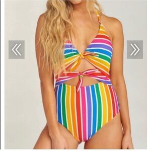 Show Me Your Mumu Mai Double Tie Rainbow Swimsuit High Rise size XS
